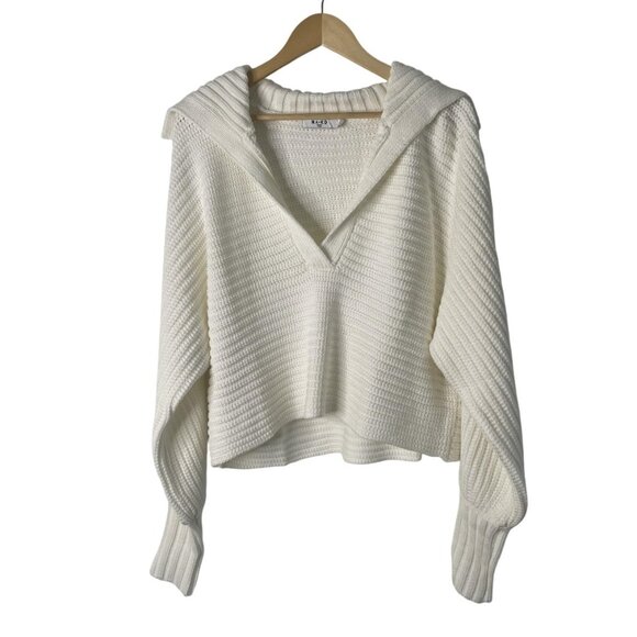 NA-KD Sweater Womens Medium White Big Collar Chunky Knit Cropped V Neck Boxy - Picture 1 of 8